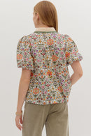 Contrast Collar Floral Blouse