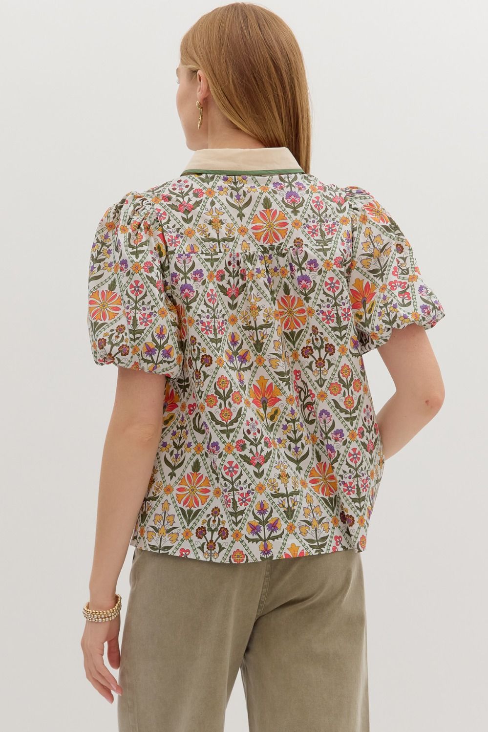 Contrast Collar Floral Blouse