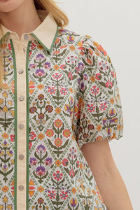 Contrast Collar Floral Blouse