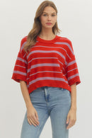 Drop Shoulder Striped Sweater