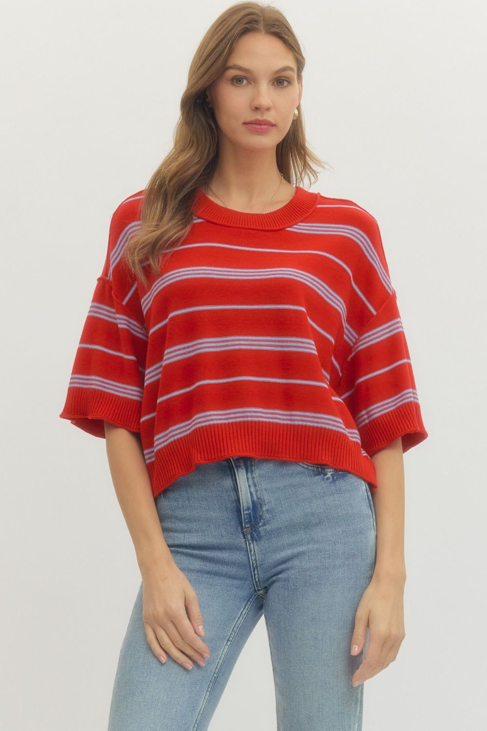 Drop Shoulder Striped Sweater