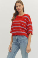 Drop Shoulder Striped Sweater