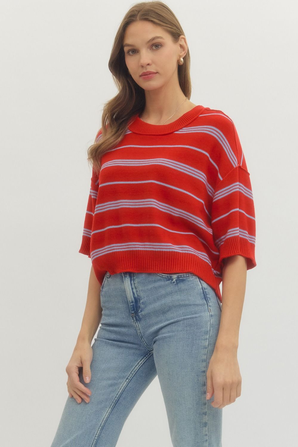 Drop Shoulder Striped Sweater