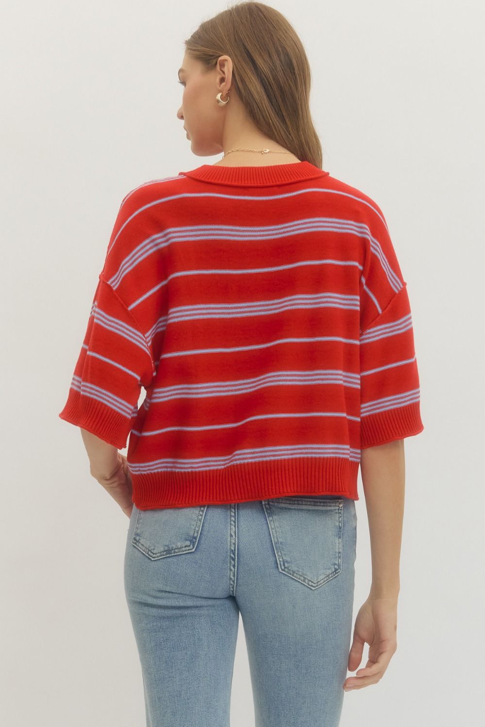 Drop Shoulder Striped Sweater