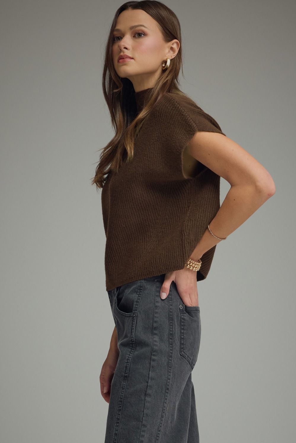 Brown Turtleneck Top