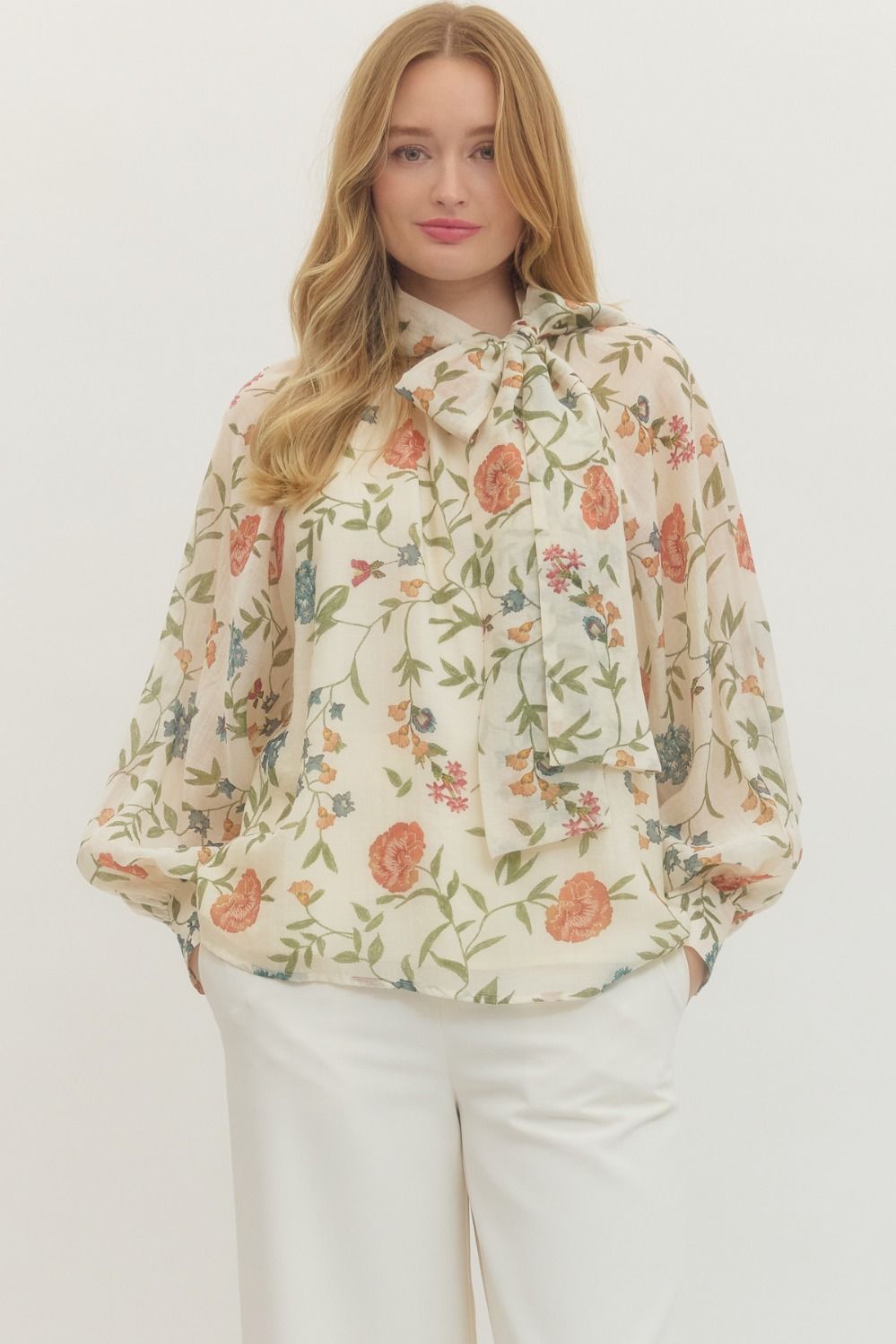 Tie-Neck Floral Blouse
