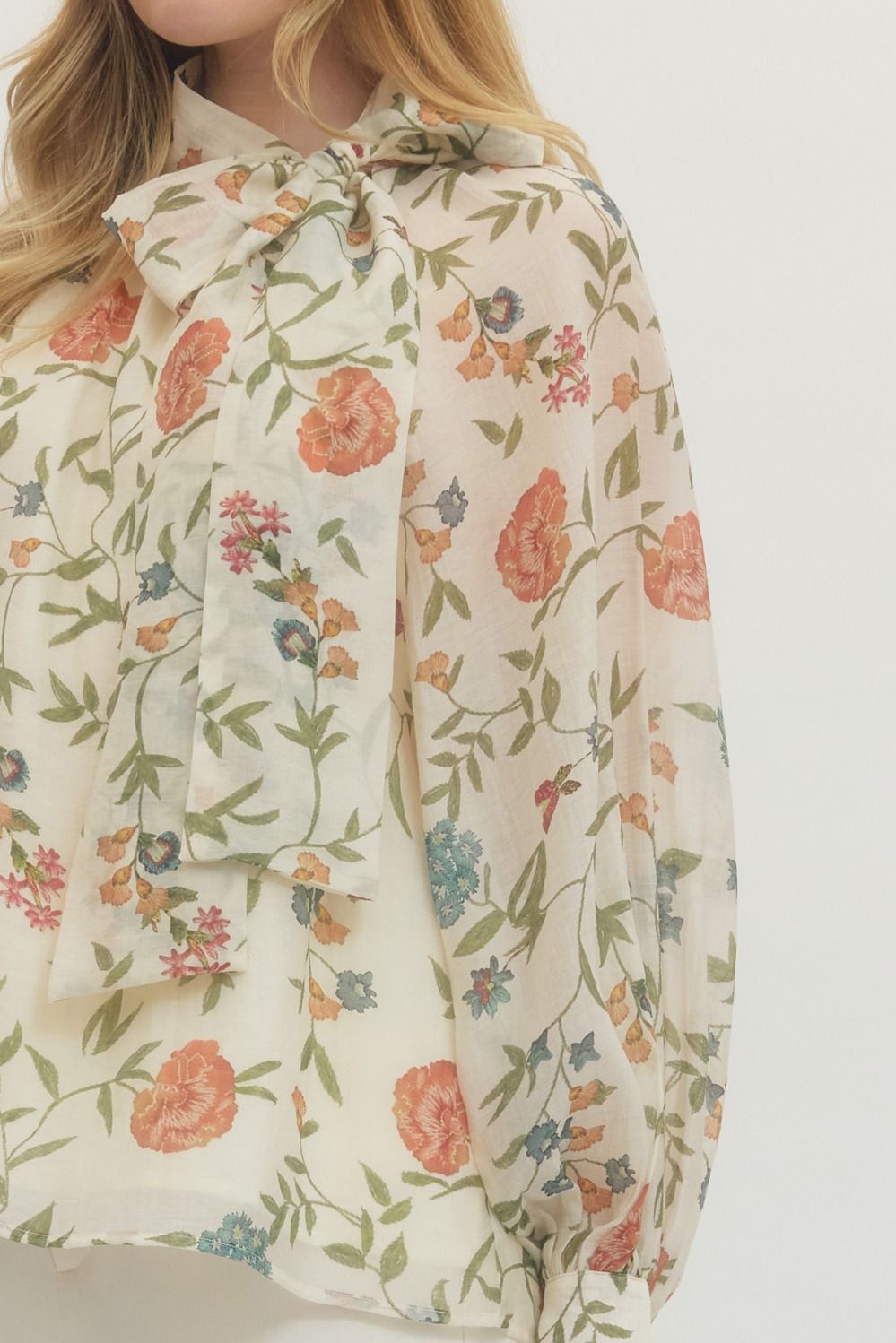 Tie-Neck Floral Blouse