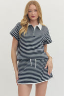 Contrast Collar Striped Top