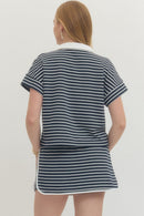 Contrast Collar Striped Top