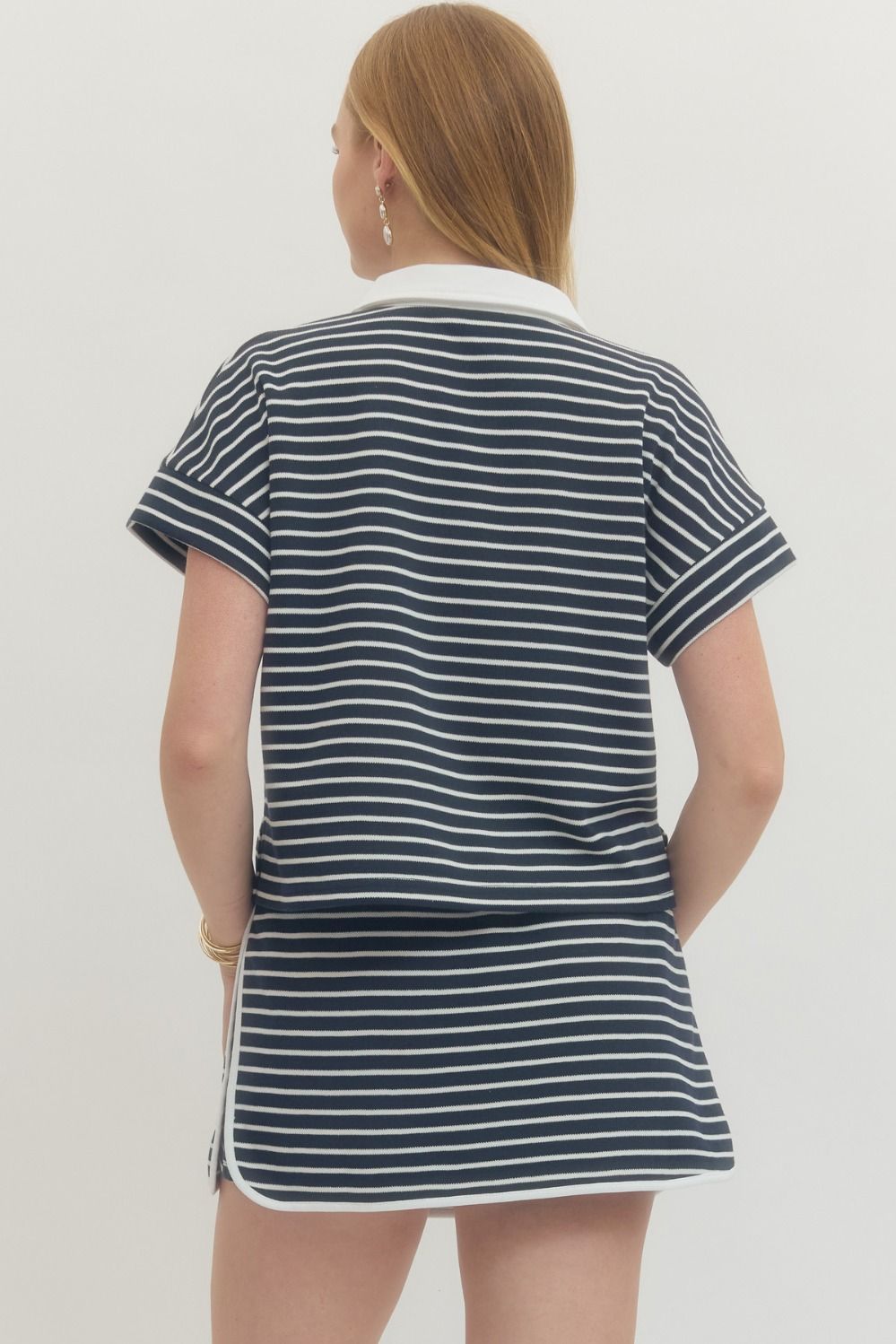 Contrast Collar Striped Top