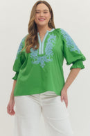 Embroidered 3/4 Sleeve Blouse