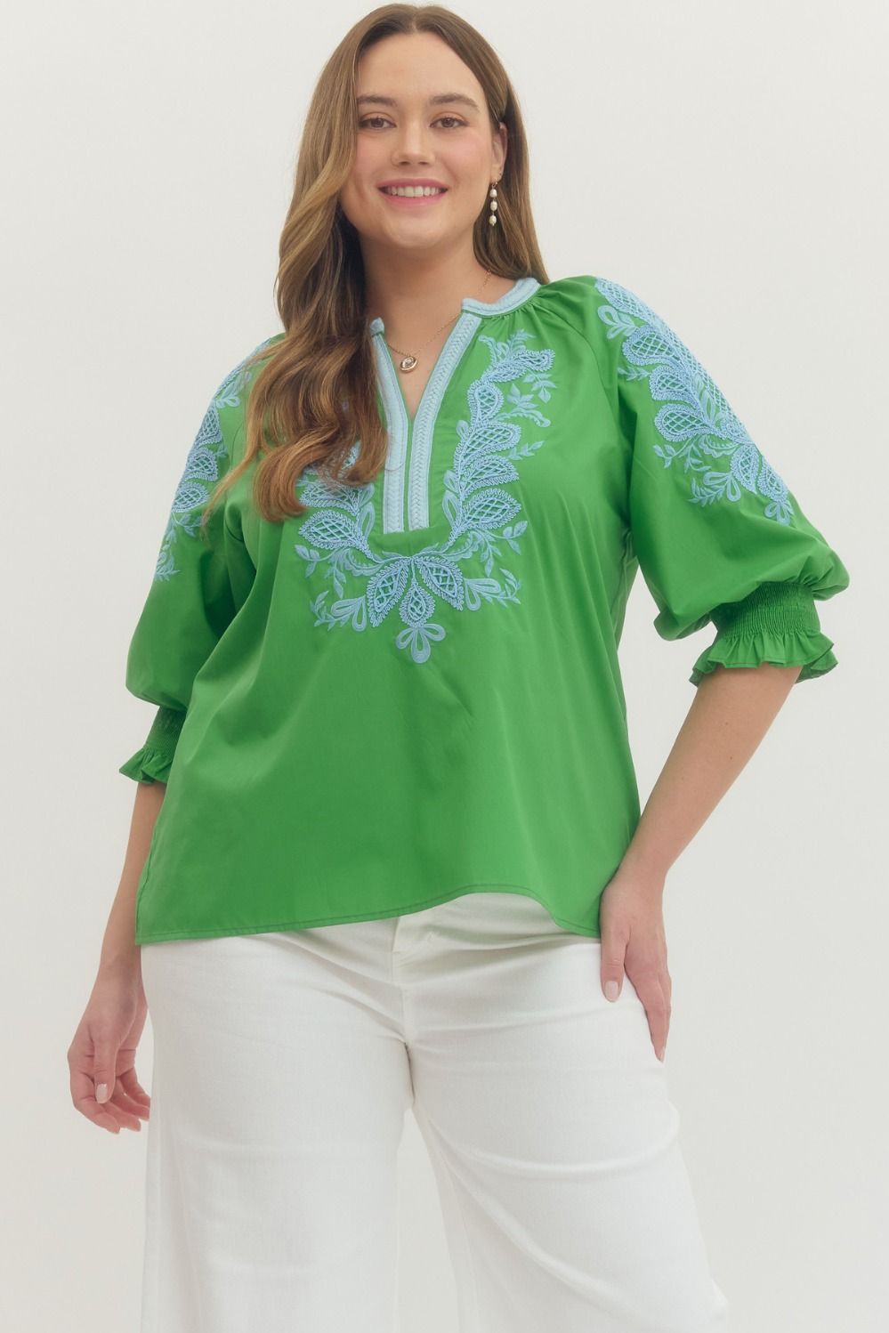 Embroidered 3/4 Sleeve Blouse