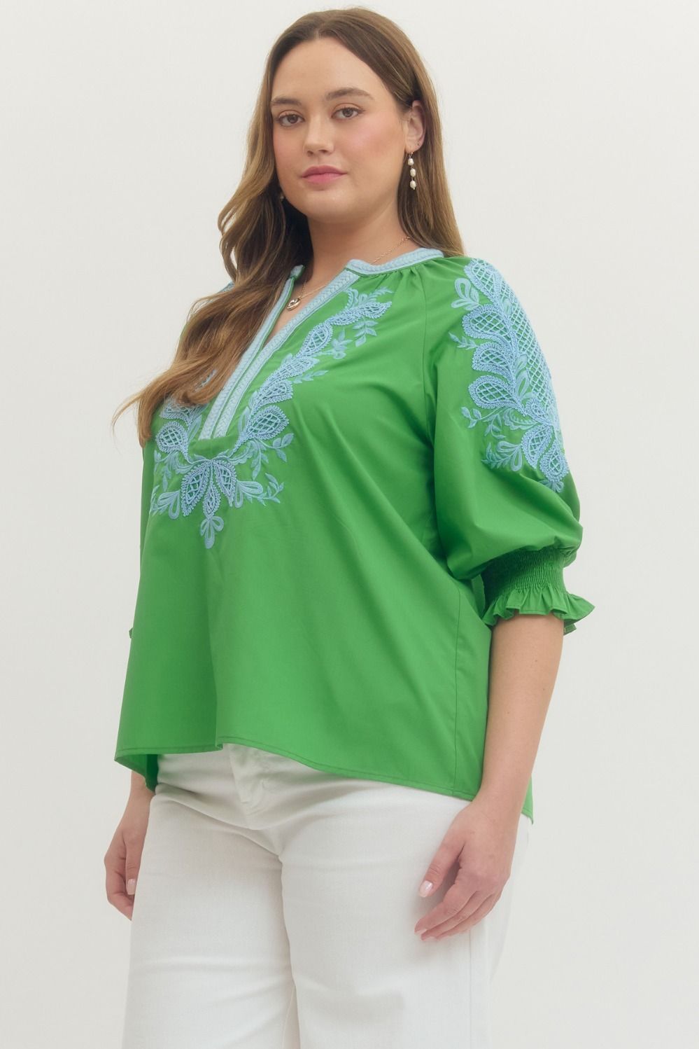 Embroidered 3/4 Sleeve Blouse