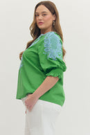 Embroidered 3/4 Sleeve Blouse