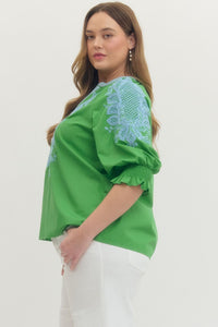 Embroidered 3/4 Sleeve Blouse