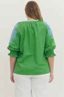 Embroidered 3/4 Sleeve Blouse