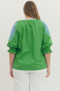Embroidered 3/4 Sleeve Blouse