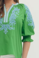 Embroidered 3/4 Sleeve Blouse