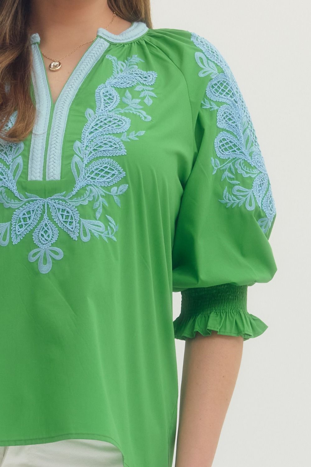 Embroidered 3/4 Sleeve Blouse