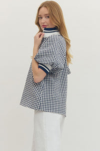 Gingham Collared Henley Blouse
