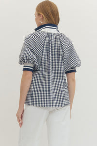 Gingham Collared Henley Blouse