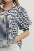 Gingham Collared Henley Blouse