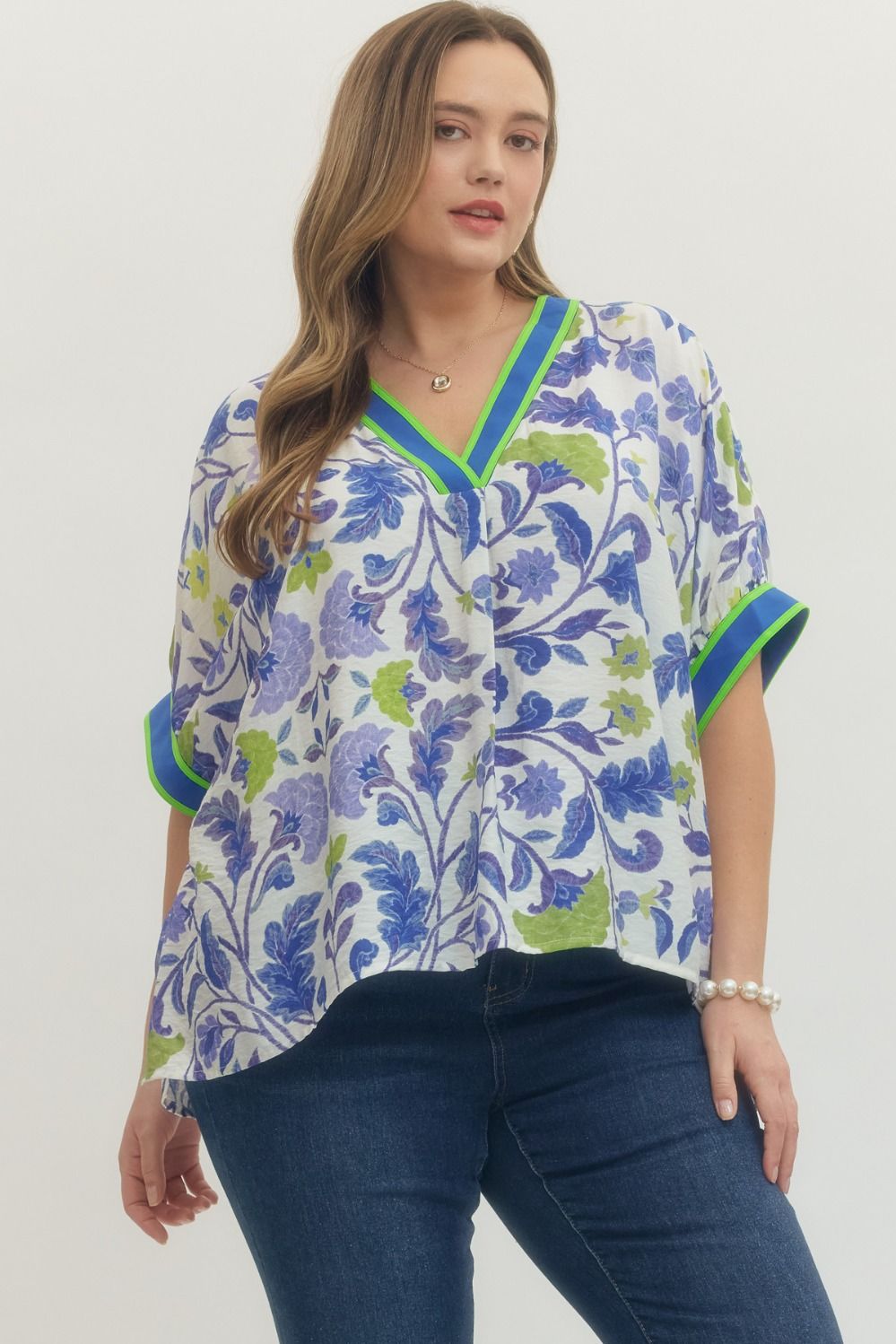 Contrast Floral Short Sleeve Blouse