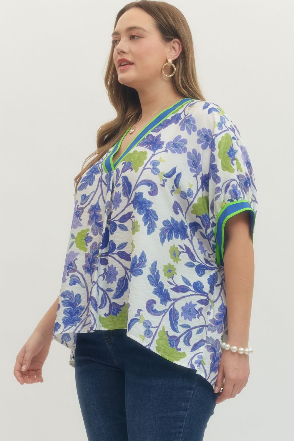 Contrast Floral Short Sleeve Blouse