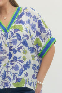 Contrast Floral Short Sleeve Blouse