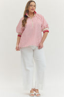 Contrast Collar Striped Top