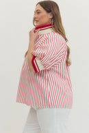 Contrast Collar Striped Top