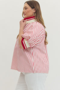 Contrast Collar Striped Top