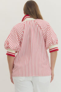 Contrast Collar Striped Top