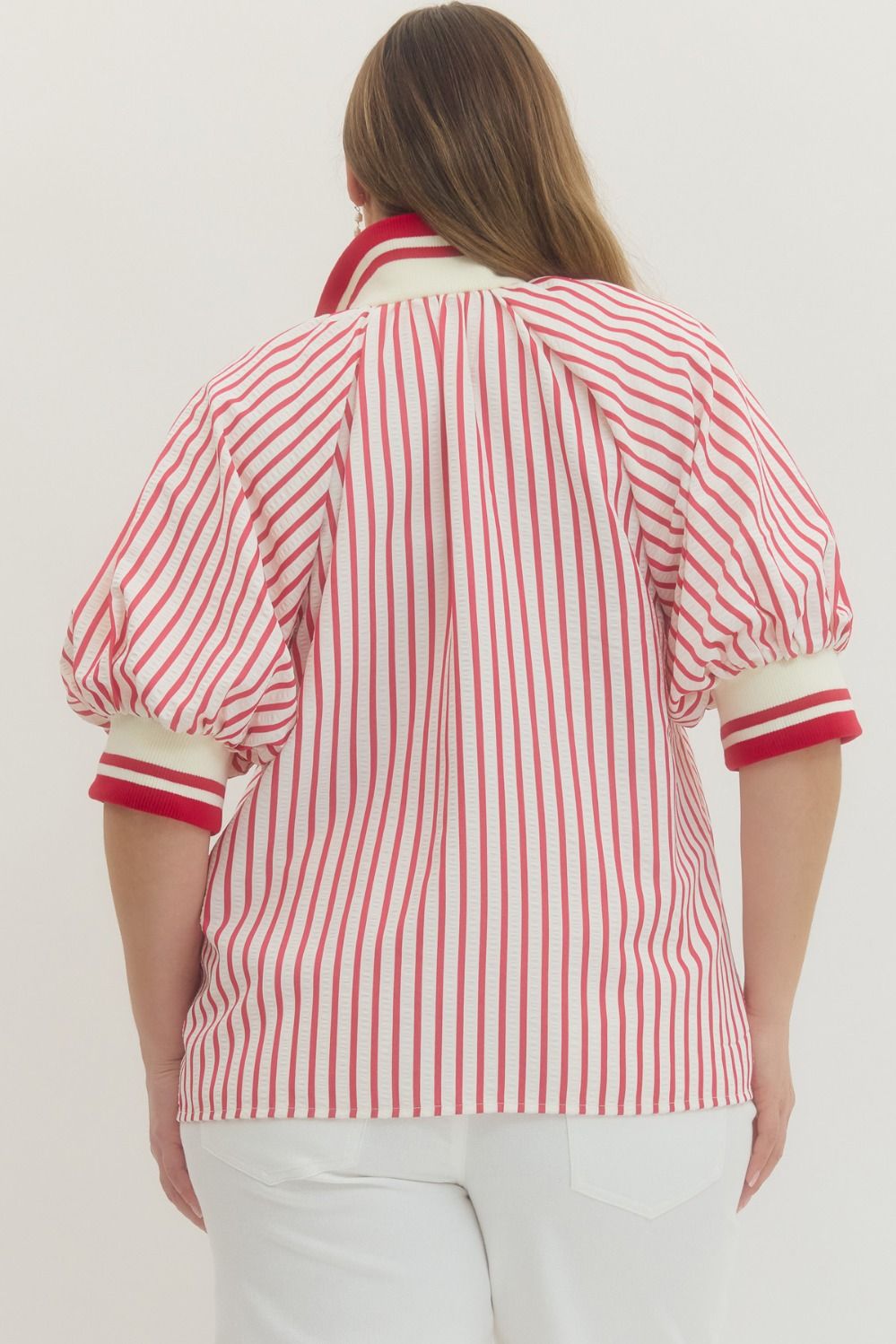 Contrast Collar Striped Top