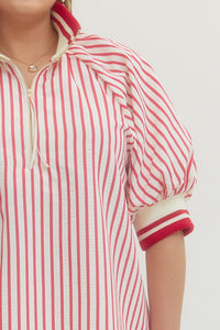 Contrast Collar Striped Top