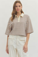 Contrast Collar Striped Top