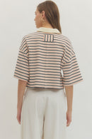 Contrast Collar Striped Top