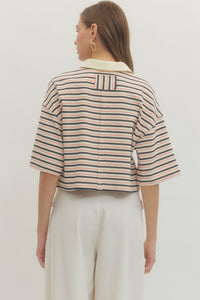 Contrast Collar Striped Top