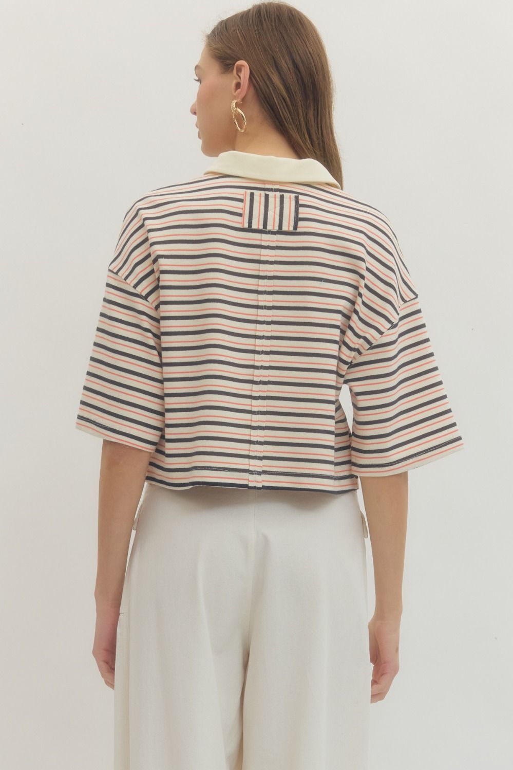 Contrast Collar Striped Top