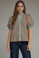 Contrast Binding Striped Top