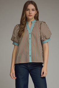 Contrast Binding Striped Top