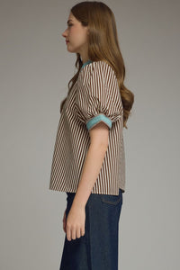 Contrast Binding Striped Top