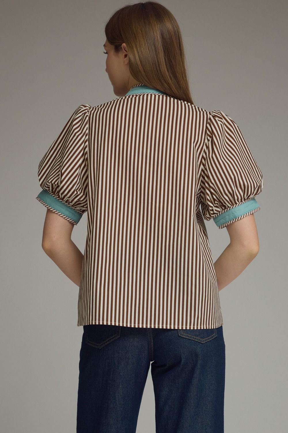Contrast Binding Striped Top