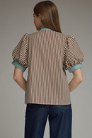 Contrast Binding Striped Top