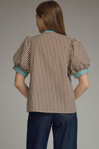 Contrast Binding Striped Top