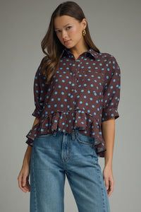Polka Dot Satin Peplum Top