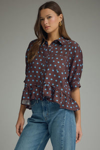 Polka Dot Satin Peplum Top