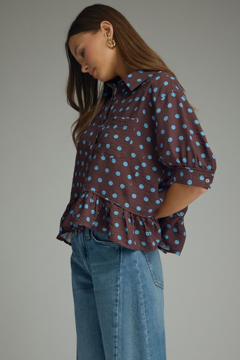 Polka Dot Satin Peplum Top