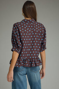 Polka Dot Satin Peplum Top