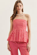 Checkered Strapless Peplum Top